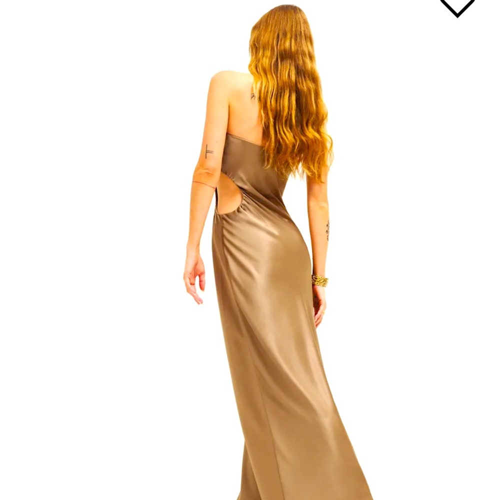 Reformation Square Neck Strapless Satin Gold Maxi Gown/Dress  Sz Medium - Picture 8 of 13